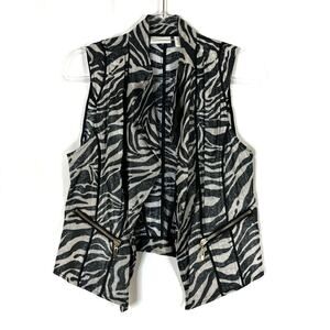 Chico's | Linen Shimmer Zebra Pattern Open Front Moto Vest CHICOS 0/ US S